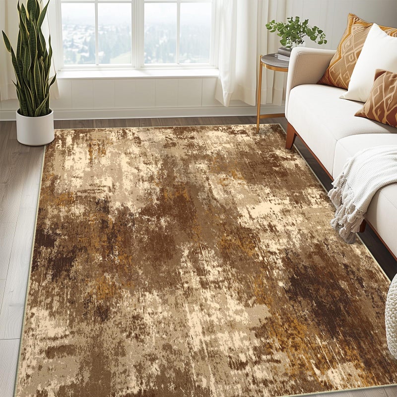 RELEANY Washable Area Rugs 6'x9' Non-Slip Modern Abstract Soft for Living Room Entryway Bedroom Nursery, Print Pattern, Brown Tan Beige Coffee - Image 2