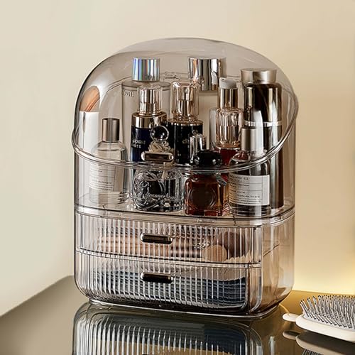 ALOXE Cute Makeup Organizer Cosmetics Organisers Storage Box with Drawer Storage Organizer|Transparent Plastic Makeup Box for Women (Brown) - Image 1