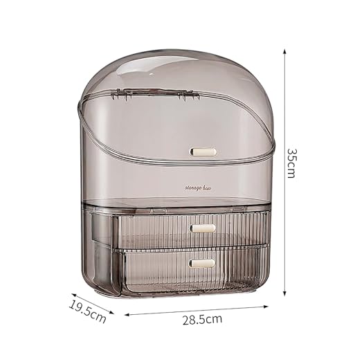 ALOXE Cute Makeup Organizer Cosmetics Organisers Storage Box with Drawer Storage Organizer|Transparent Plastic Makeup Box for Women (Brown) - Image 3