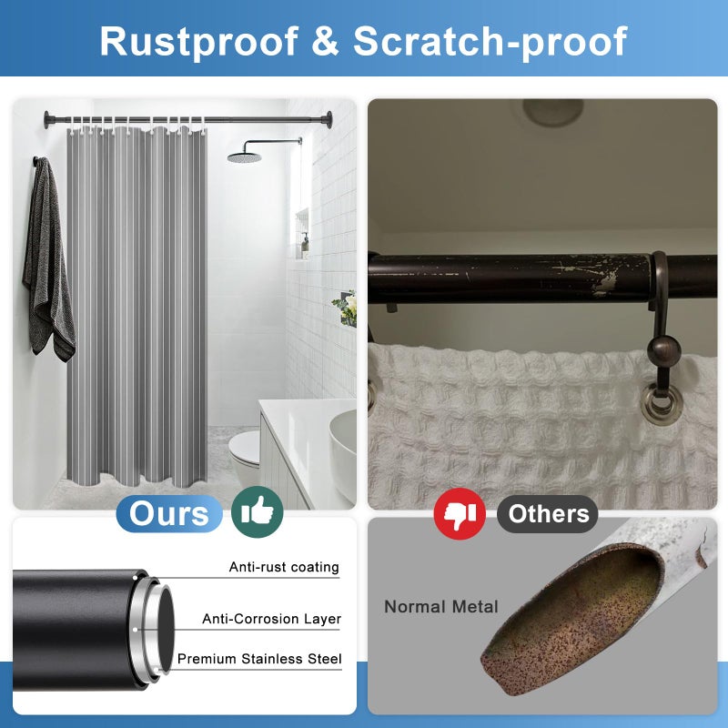 LAKEROD Heavy Duty Shower Rod - Industrial Shower Curtain Rod Wall Mounted for Bathroom,Closet,Room Divider,Outdoor Patio - 28 to 76"Adjustable Shower Pole - Matte Black - Image 4