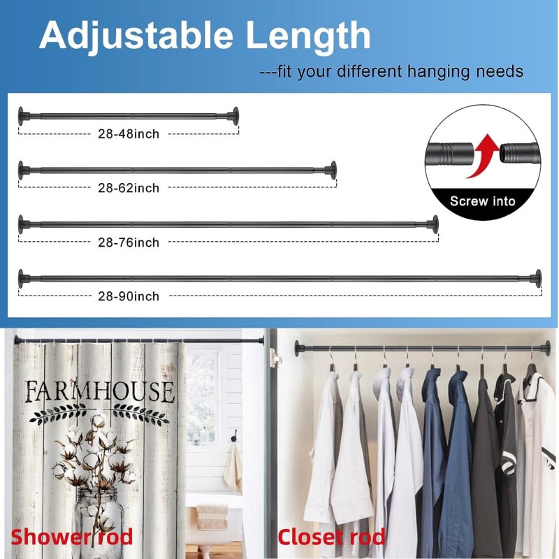 LAKEROD Heavy Duty Shower Rod - Industrial Shower Curtain Rod Wall Mounted for Bathroom,Closet,Room Divider,Outdoor Patio - 28 to 76"Adjustable Shower Pole - Matte Black - Image 5