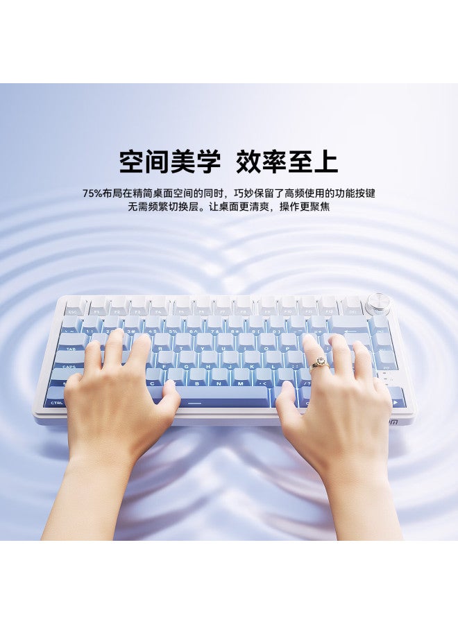 Ausdom H75 Custom Mechanical Keyboard With Gasket Structure, Tri-mode 2.4g/wired/bluetooth Full Hot-swappable Gaming Keyboard For Office And Home Use - Gradient Blue