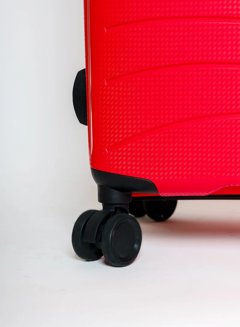 Skybags Maxx Checked Luggage | Hardside Polypropylene Solid Pattern with TSA Lock Trolly| 360° 4 Double Wheeler| Cabin-28 Inch, Red