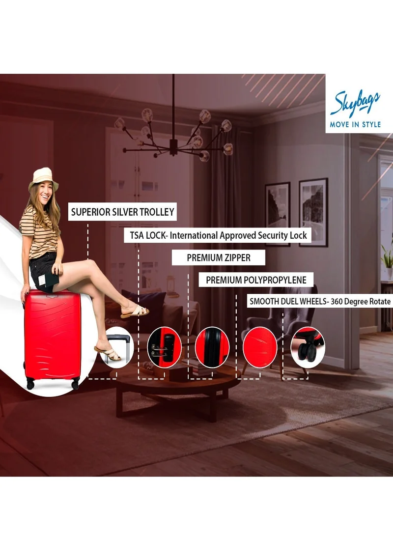 Skybags Maxx Checked Luggage | Hardside Polypropylene Solid Pattern with TSA Lock Trolly| 360° 4 Double Wheeler| Cabin-28 Inch, Red
