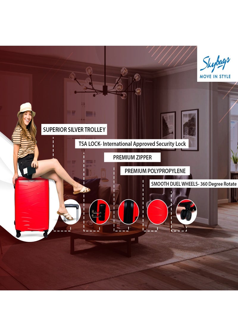Skybags - Maxx Checked Luggage | Hardside Polypropylene Solid Pattern with TSA Lock Trolly| 360° 4 Double Wheeler| Cabin-28 Inch, Red - Image 1