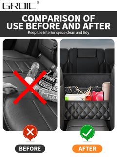 GROIC Car Back Seat Organizer, Hanging PU Leather Car Storage Bag, Compatible with Most Vehicles Interior Accessories Organizer,Car Seat Storage Organizer and Handbag Holder,Vehicle Trash Can  - Image 2