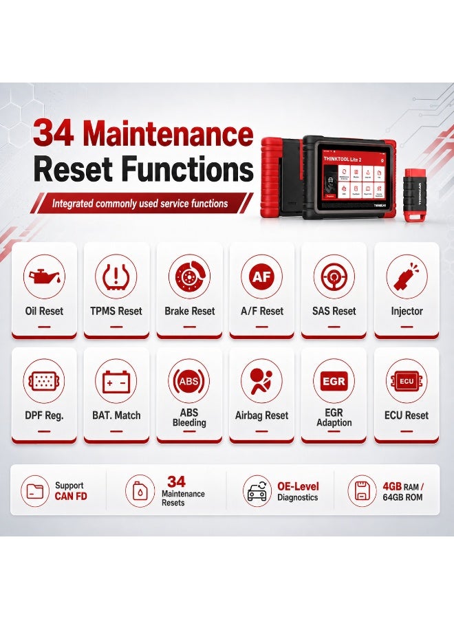 Thinkcar ThinkTool Lite 2 7-Inch Full System Diagnostic Scanner with CAN FD DoIP Active Test & Coding - Image 3