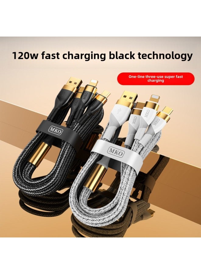 Data Cable Three-in-one Charging Cable 66W Mobile Phone Super Fast Charging 120W One-on-three 6A Suitable For Apple China-Color:White 1.8m 【120w Super Fast Charge】 2 Pack - Image 3
