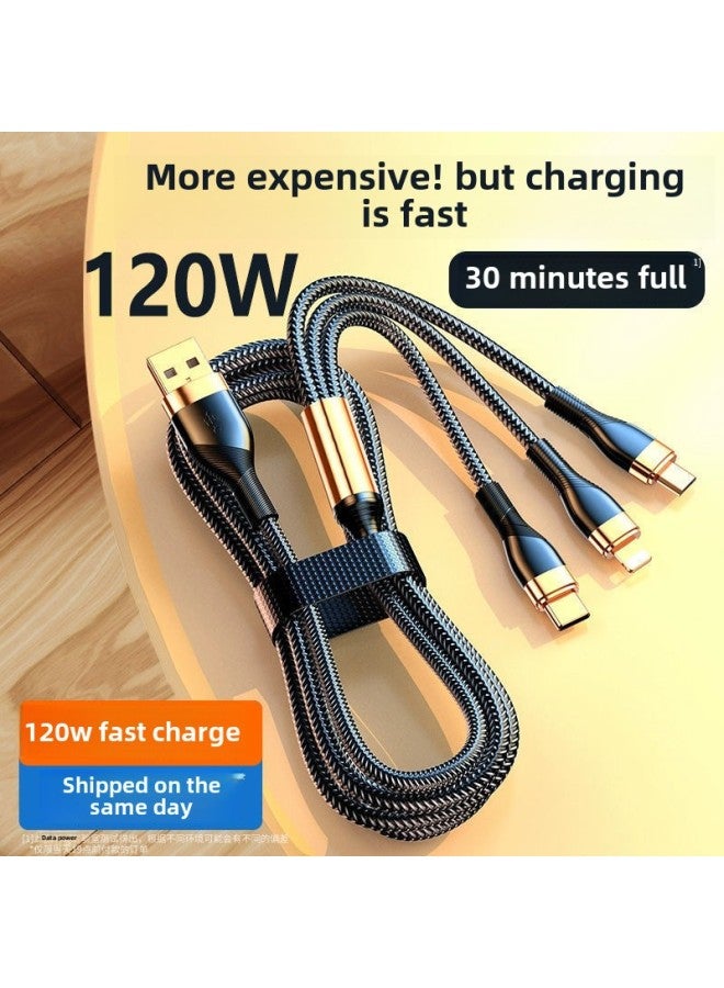 Data Cable Three-in-one Charging Cable 66W Mobile Phone Super Fast Charging 120W One-on-three 6A Suitable For Apple China-Color:White 1.8m 【120w Super Fast Charge】 2 Pack - Image 2
