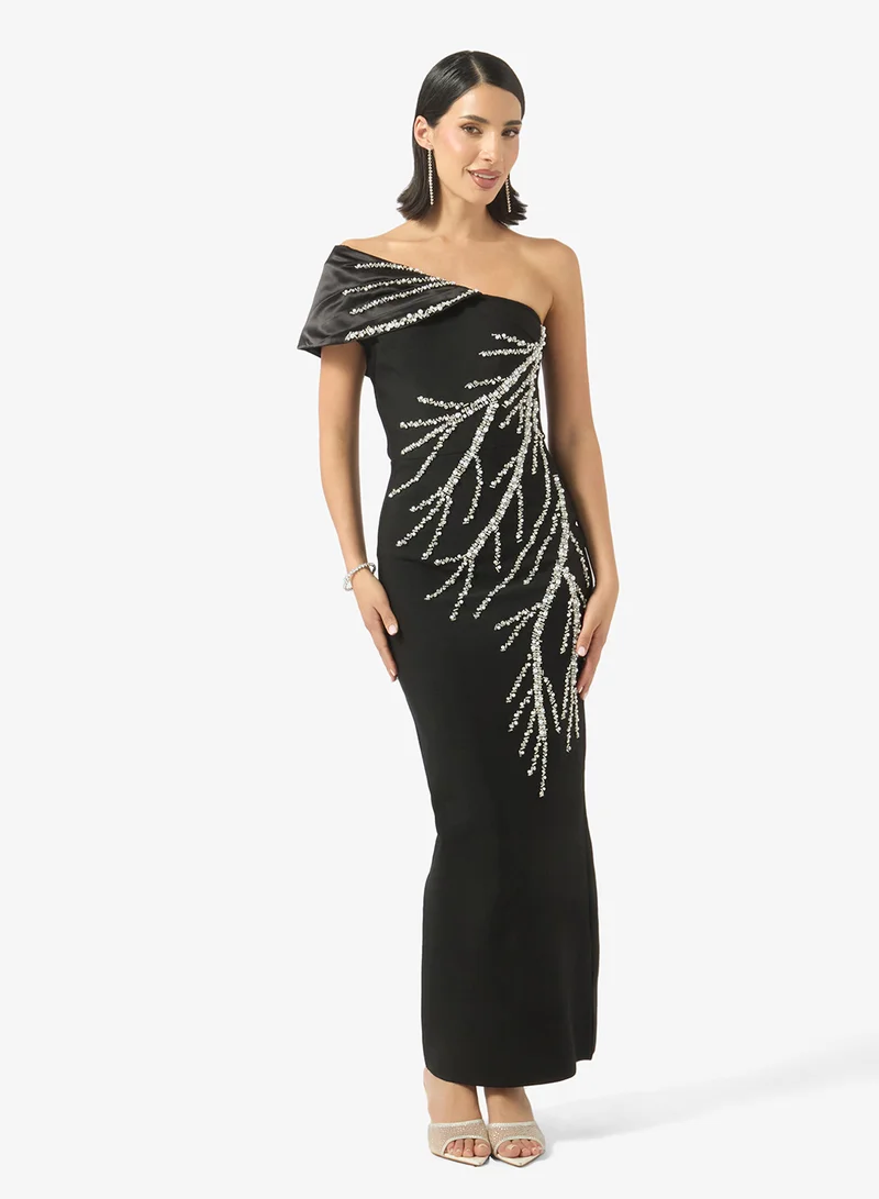 Ginger Boutique One shoulder Rhinestone Embellished Evening Gown