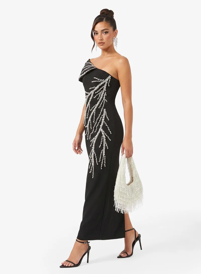 Ginger Boutique  One shoulder Rhinestone Embellished Evening Gown for Women | Best Price UAE