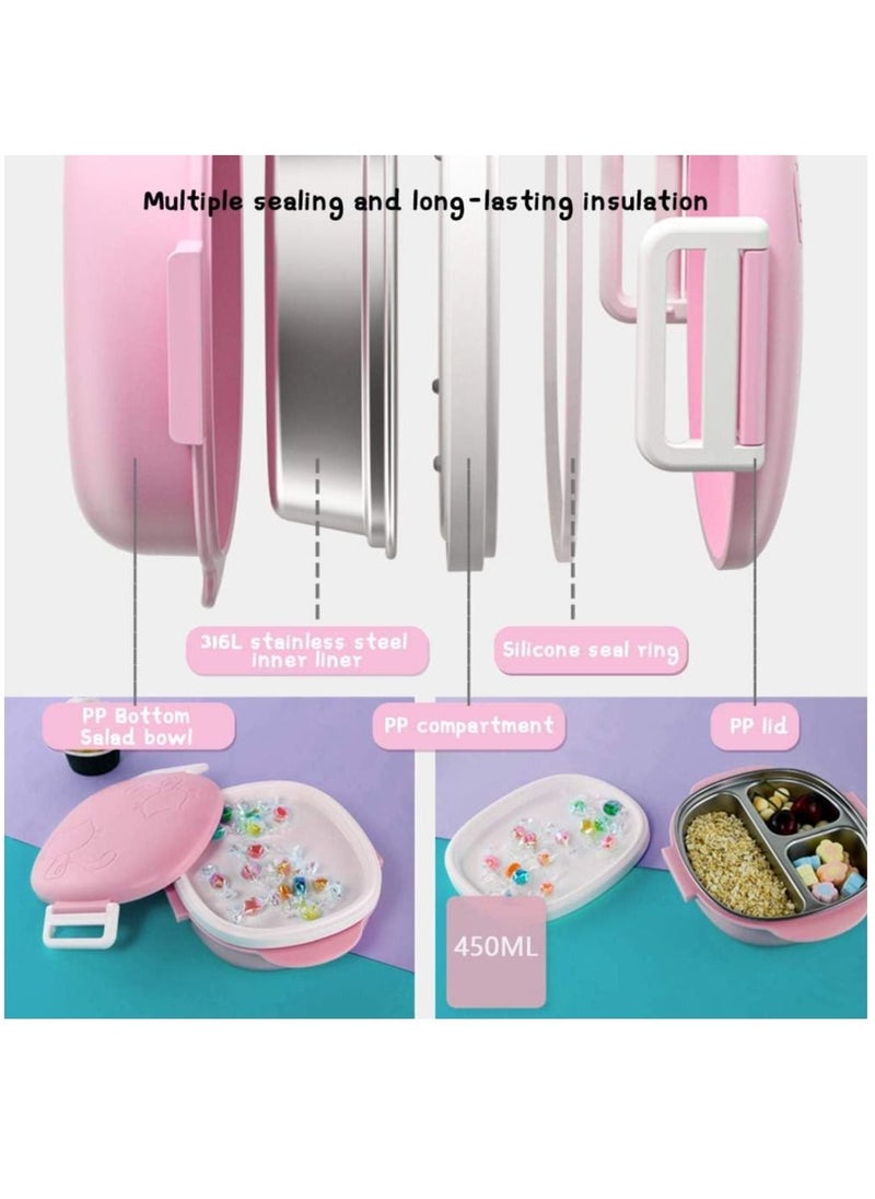 Y&D Stainless Steel Bento Box For Kids-Thermal Leakproof Lunch Box For Toddlers 3-Compartment Double-deck Bento-Style Kids Lunch Container Pre-School Daycare Lunches And Snack Container Kids BPA Free  - Image 3