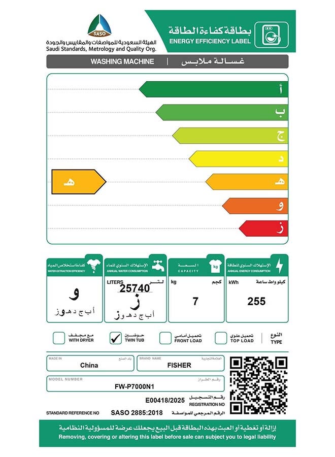 FISHER غسالة توين تاب 7 كجم بيضاء - Image 4