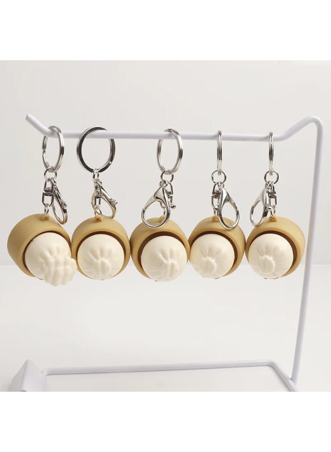 10PCS Cute Steamed Bun Squeeze Keychain Fidget Toy, Realistic Dimsum Design Stress Relief - Image 3