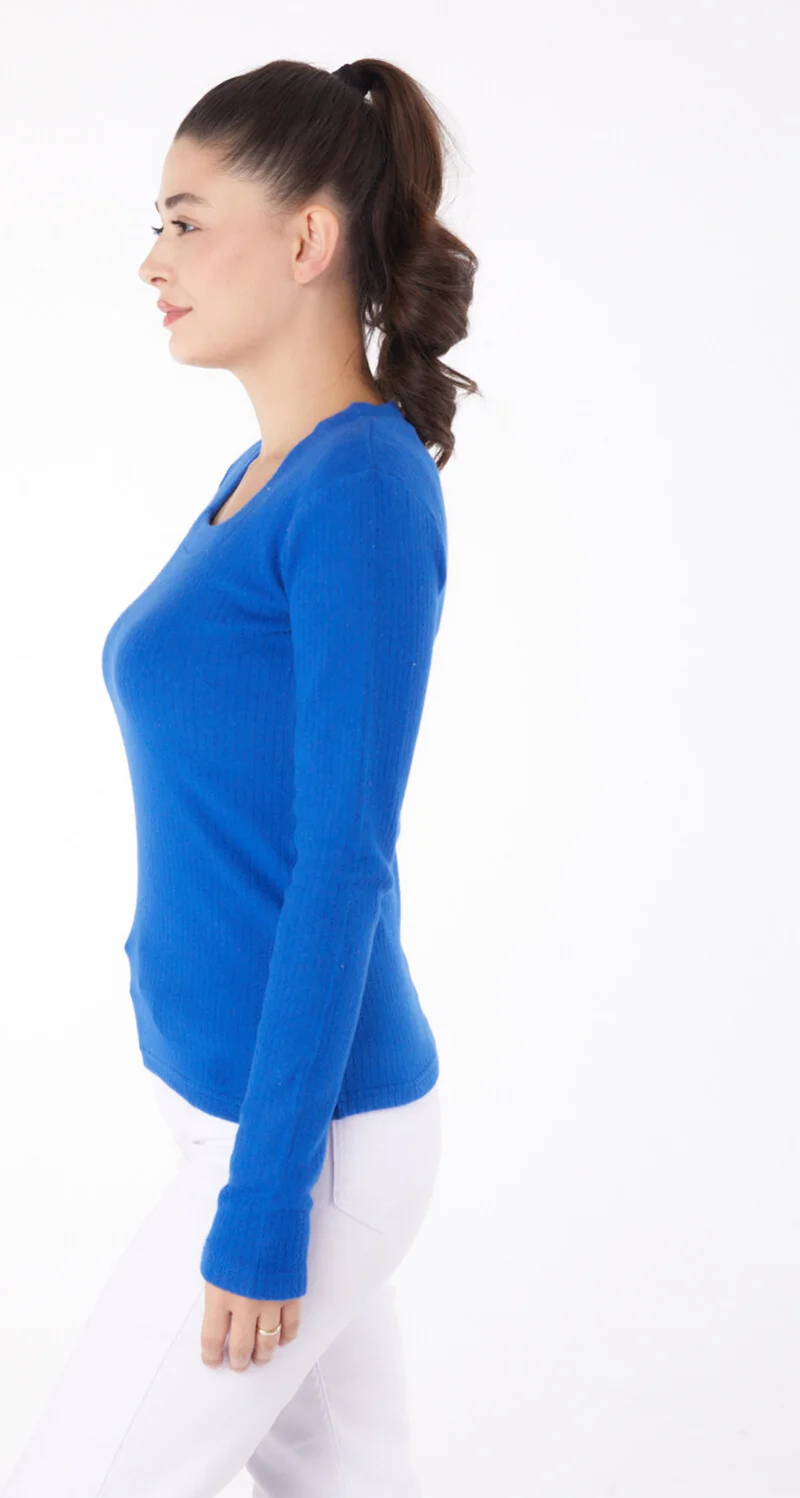 Tofisa Plain V Neck Women's Blue Square Neck Bodysuit - 26214