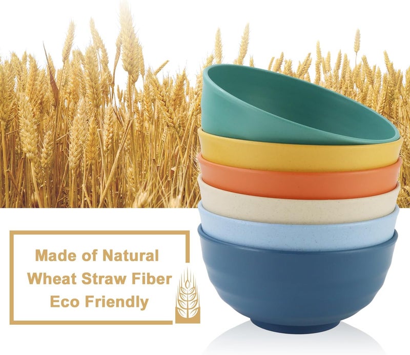 BUSOKIP Wheat Straw Bowls 60 OZ, Unbreakable Large Salad Bowls Set of 6, Plastic Kitchen Bowls for Ramen, Soup, Cerea, Microwave and Dishwasher Safe Big Popcorn Bowls for Camping, RV, Party (Multi Colors) - Image 3