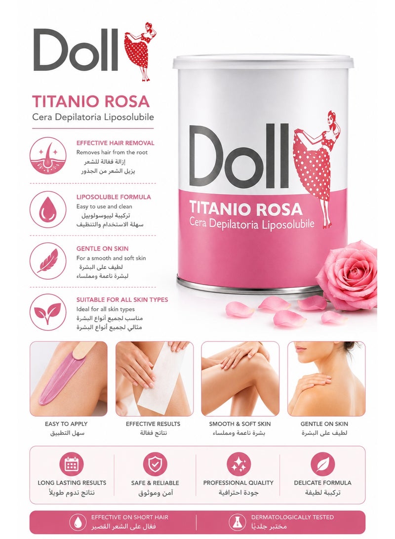 دول شمع إزالة الشعر Doll Titanio Rosa Liposoluble للبشرة الحساسة، إزالة الشعر الاحترافية 800 ملي - Image 2