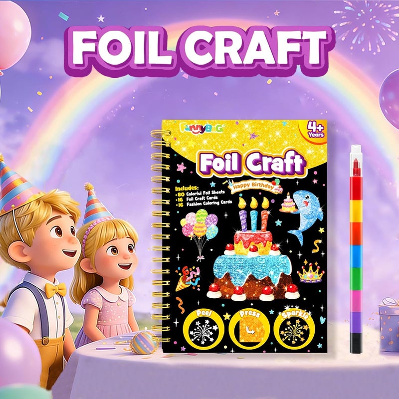 FUNNYB&G Transparent body Foil Art Kit - Foil Crafts for Kids, Toys for Girls 4-10 Years Old, No Mess Travel Essentials, Kids Toys, Girls Gifts, Birthday Gift, Coloring Books for Kids Light & heavy use compatible - Image 3
