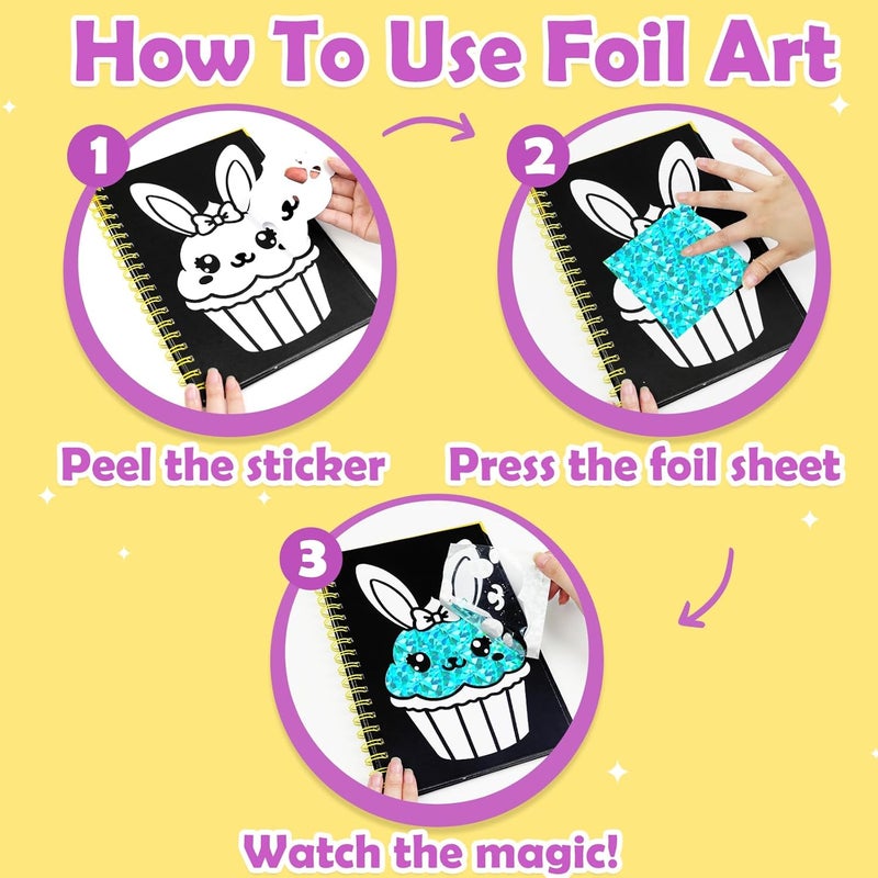 FUNNYB&G Transparent body Foil Art Kit - Foil Crafts for Kids, Toys for Girls 4-10 Years Old, No Mess Travel Essentials, Kids Toys, Girls Gifts, Birthday Gift, Coloring Books for Kids Light & heavy use compatible - Image 4