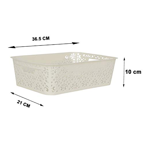 Cutting EDGE Plastic Storage Turkish Baskets without Lid Set of 3 Storing Fruit Vegetable Toys, Kitchen Bathroom Stationary Tools (Brown, Beige, White, Medium) - Image 2