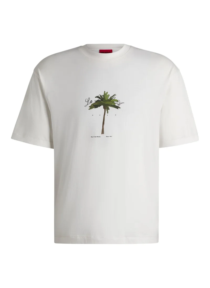 HUGO Cotton-jersey T-shirt with palm-tree print
