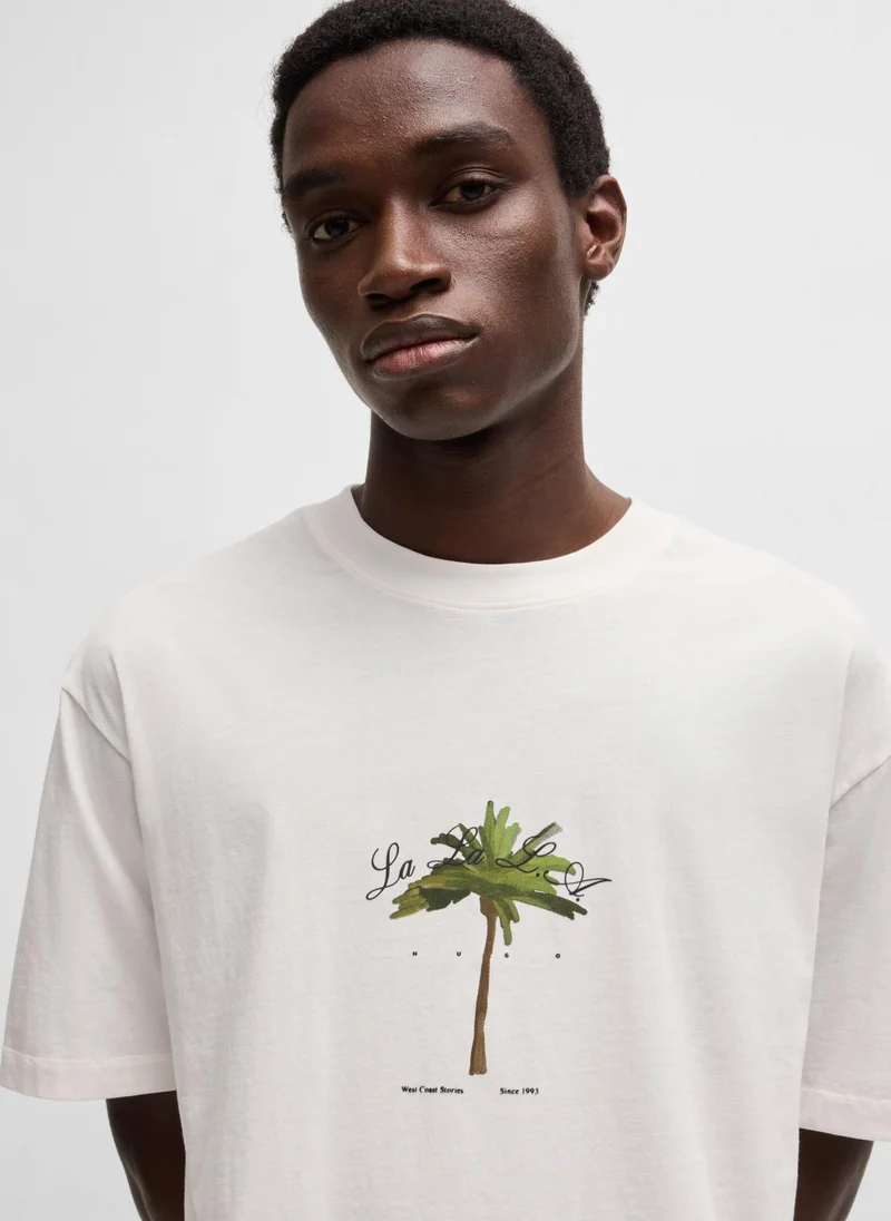 HUGO Cotton-jersey T-shirt with palm-tree print
