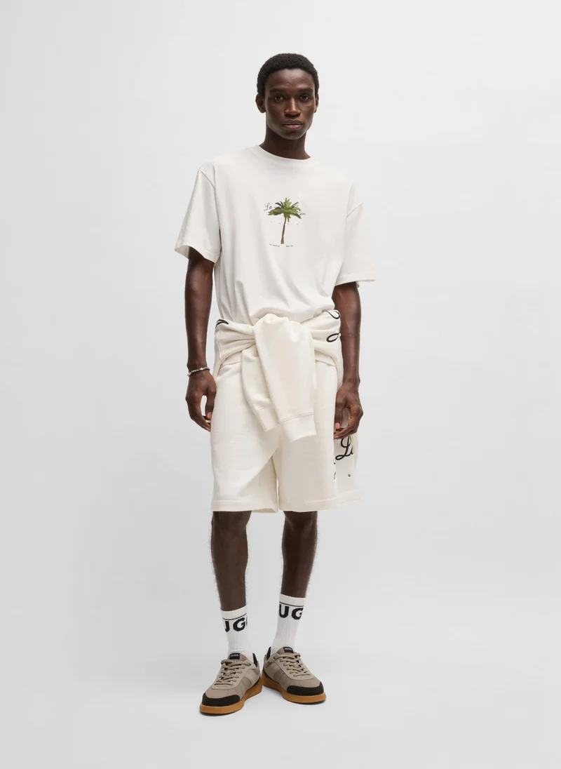 HUGO Cotton-jersey T-shirt with palm-tree print