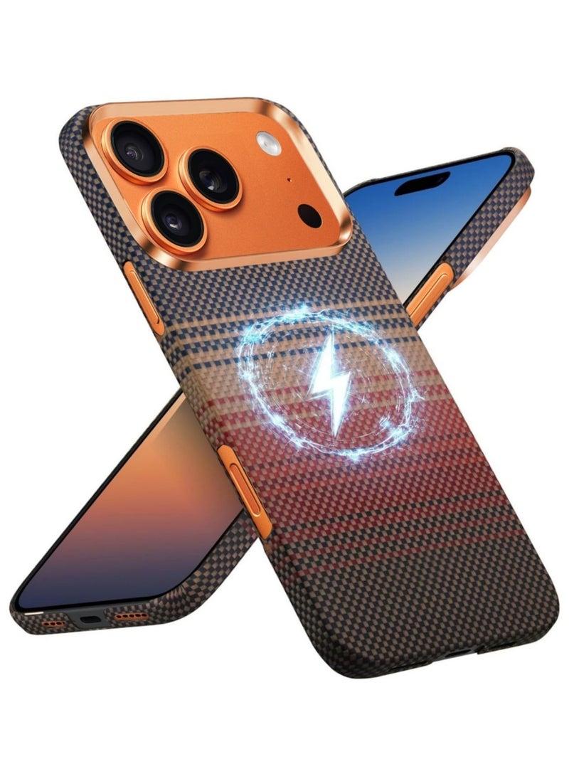 Carbon Fiber Phone Case for iPhone 17 pro max, Ultra-Thin Magnetic Cover with Kevlar Pattern, Scrub Texture Grip Skin, Sunset - Image 1