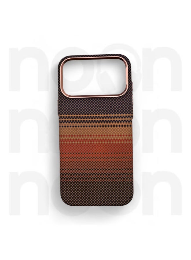 Carbon Fiber Phone Case for iPhone 17 pro max, Ultra-Thin Magnetic Cover with Kevlar Pattern, Scrub Texture Grip Skin, Sunset - Image 3