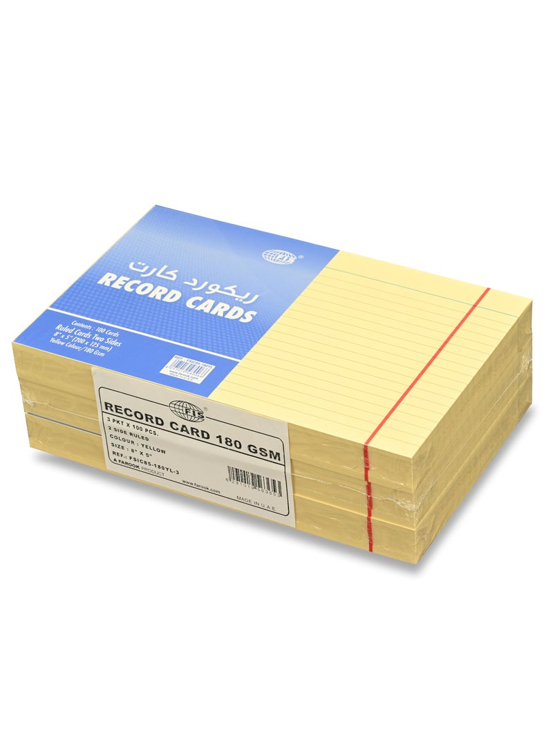FIS® Ruled Record Cards or Index Cards, Size:8"x5" Inches (203x127mm), Two Sides Single Ruled, 180gsm, 100 Sheets Per Packet,Packet of 3 Pieces, Yellow Color-FSIC85-180YL-3 - Image 3