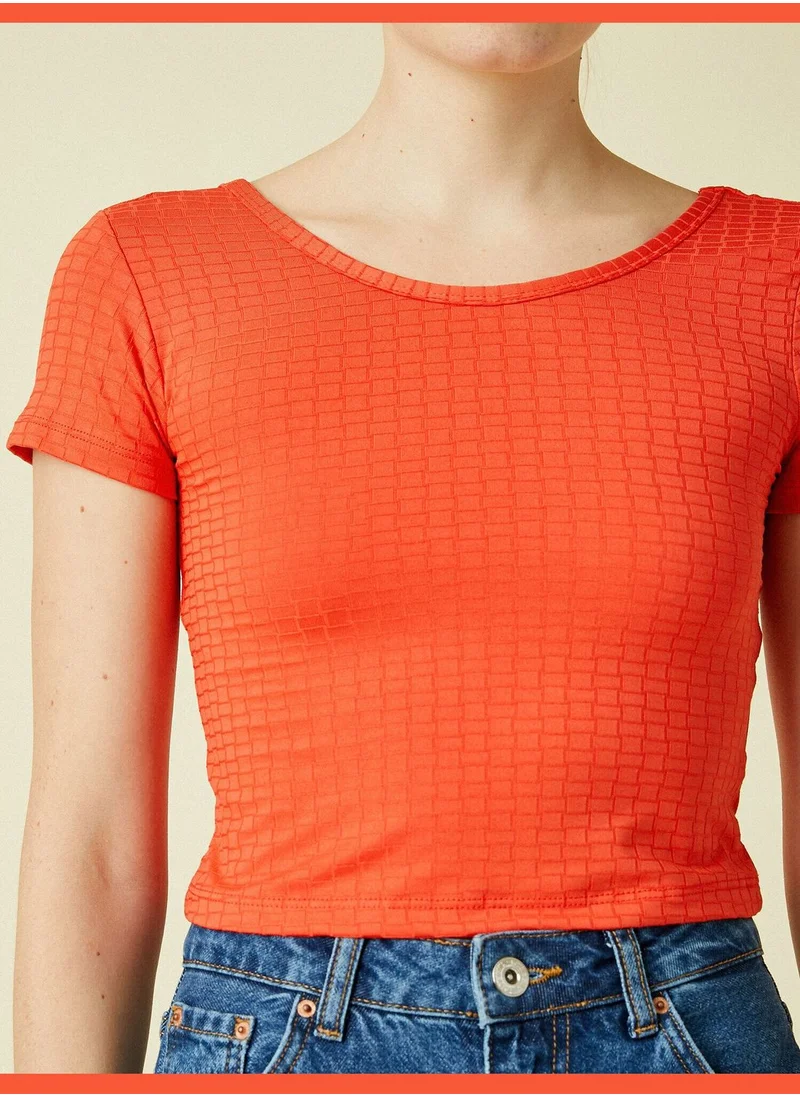 كوتون Crop T-Shirt Crew Neck