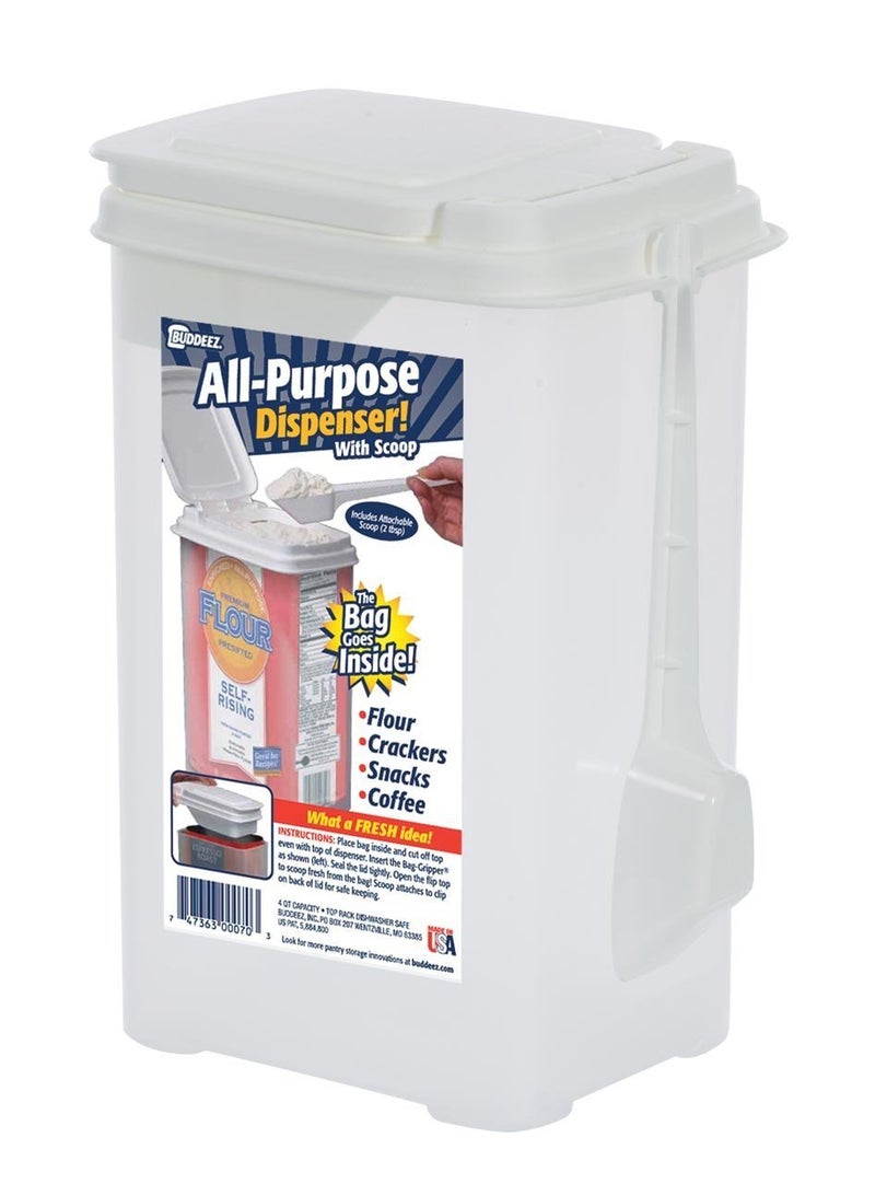 Buddeez Flour and Sugar Container - 3.75 Quart All Purpose Kitchen Organization and Storage Unit, Large Food Storage Container For Kitchen and Organizing Your Pantry (with Scoop) - Image 1