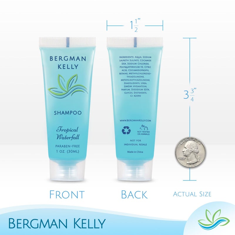 Bergman Kelly - Hotel Toiletries Bundle - Tropical Waterfall, 1 oz each, 100 Pcs - 4-Piece Set: 25 Rectangular Bar Soap, 25 Shampoo, 25 Conditioner & 25 Body Lotion - Bulk Mini Guest Amenities Supply - Image 3