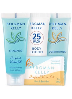 BERGMAN KELLY Hotel Toiletries Bundle (Tropical Waterfall, 1 oz each, 100 Pcs) 4-Piece Set: 25 Rectangular Bar Soap, 25 Shampoo, 25 Conditioner & 25 Body Lotion - Bulk Mini Guest Amenities Supply - pzsku/Z3340967EBDB5117DC9D6Z/45/_/1739532895/620fc97c-205e-4ea9-b3b4-fbde7f0e82b5