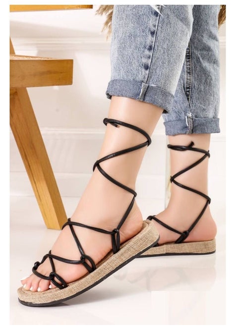 SF-19 Comfortable Sandal With Rope - Black