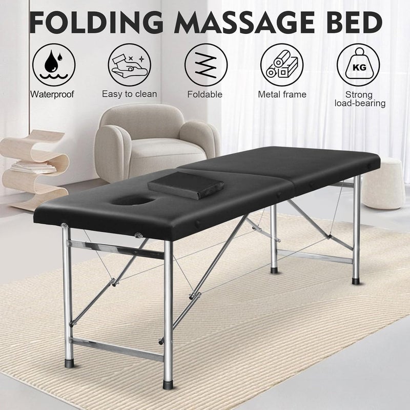 SKY-TOUCH Portable Massage Bed : Foldable Massage Tables with Pillow SPA Bed with Stainless Steel Frame 2 Fold Black for SPA Salon Tattoo Massage Therapeutic Treatment Black - Image 4