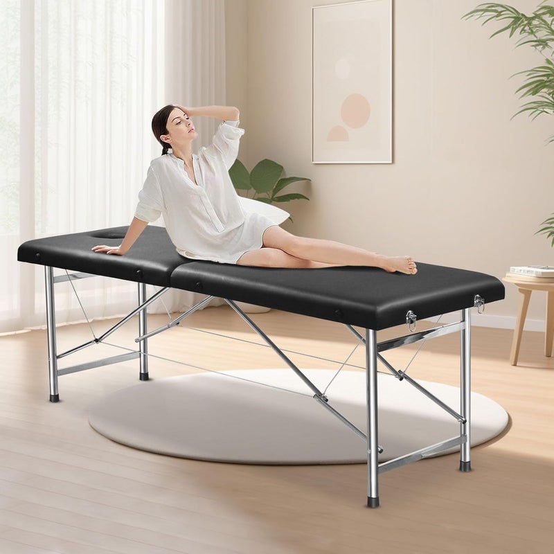SKY-TOUCH Portable Massage Bed : Foldable Massage Tables with Pillow SPA Bed with Stainless Steel Frame 2 Fold Black for SPA Salon Tattoo Massage Therapeutic Treatment Black - Image 2