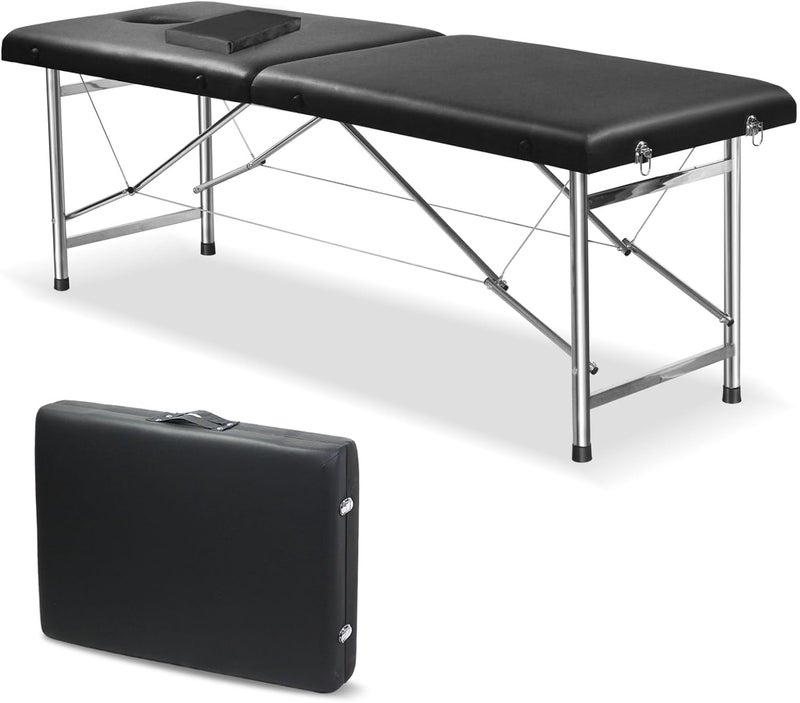 SKY-TOUCH Portable Massage Bed : Foldable Massage Tables with Pillow SPA Bed with Stainless Steel Frame 2 Fold Black for SPA Salon Tattoo Massage Therapeutic Treatment Black - Image 1