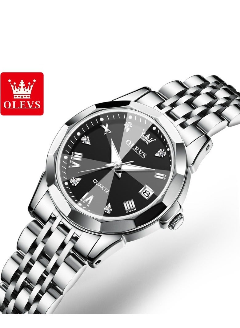 أوليفز OLEVS ساعة نسائية موضة فستان الماس ساعة نسائية انالوج كوارتز ستانلس ستيل مقاوم للماء تاريخ مضيء ساعة بلونين - Image 1