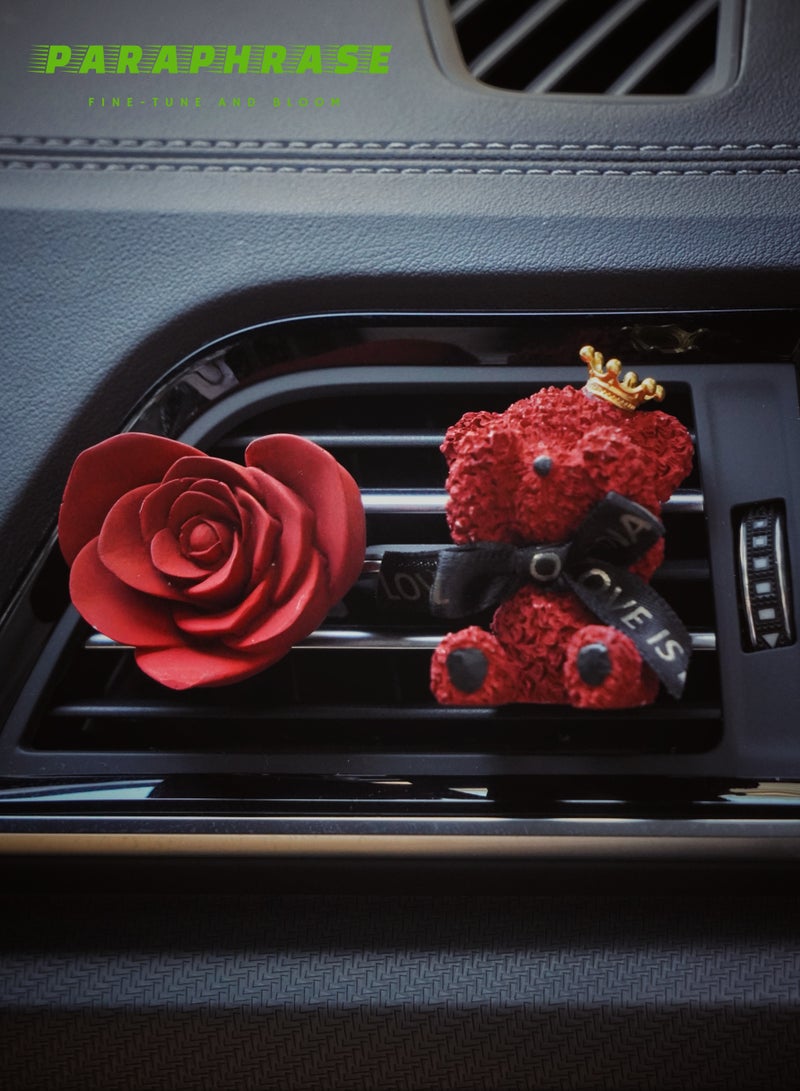 Paraphrase 2Pieces Handmade Car Air Vent Diffuser Clips, Cute Red Rose & Teddy Bear Air Freshener, Aromatherapy Scented Accessory for Car Interior Decoration - Image 4