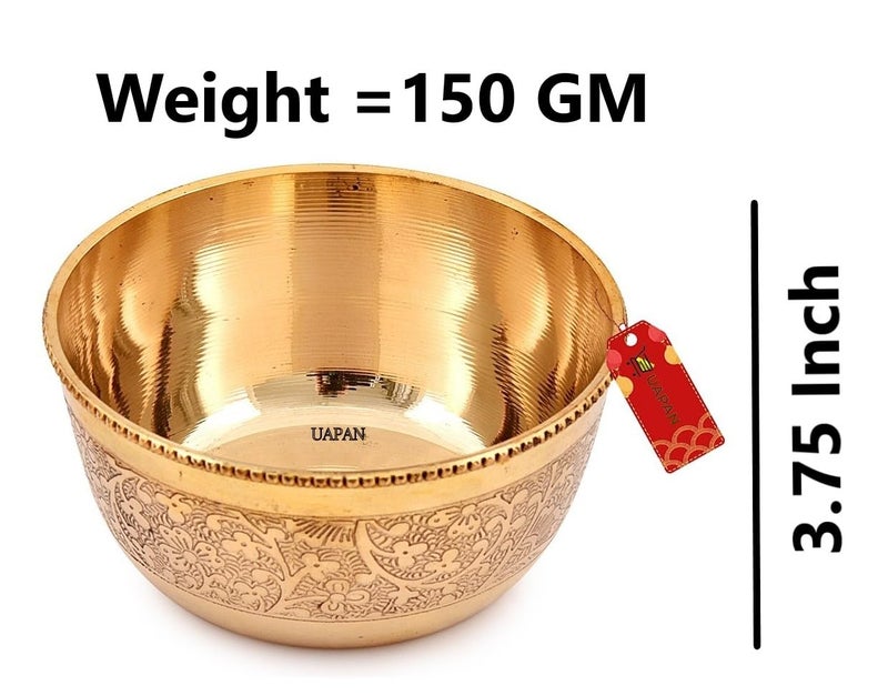 UAPAN Brass Bhog Bowl I Floral Decorative Embossed Flower Design I Handmade Decorative Serving Indian Food & Temple Bhog Bowl (Pack of 2) - Image 3