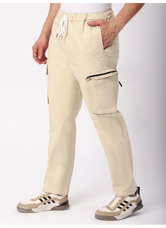 Beyoung - Off White Zip Pocket 3D Cargo Pants - Image 1