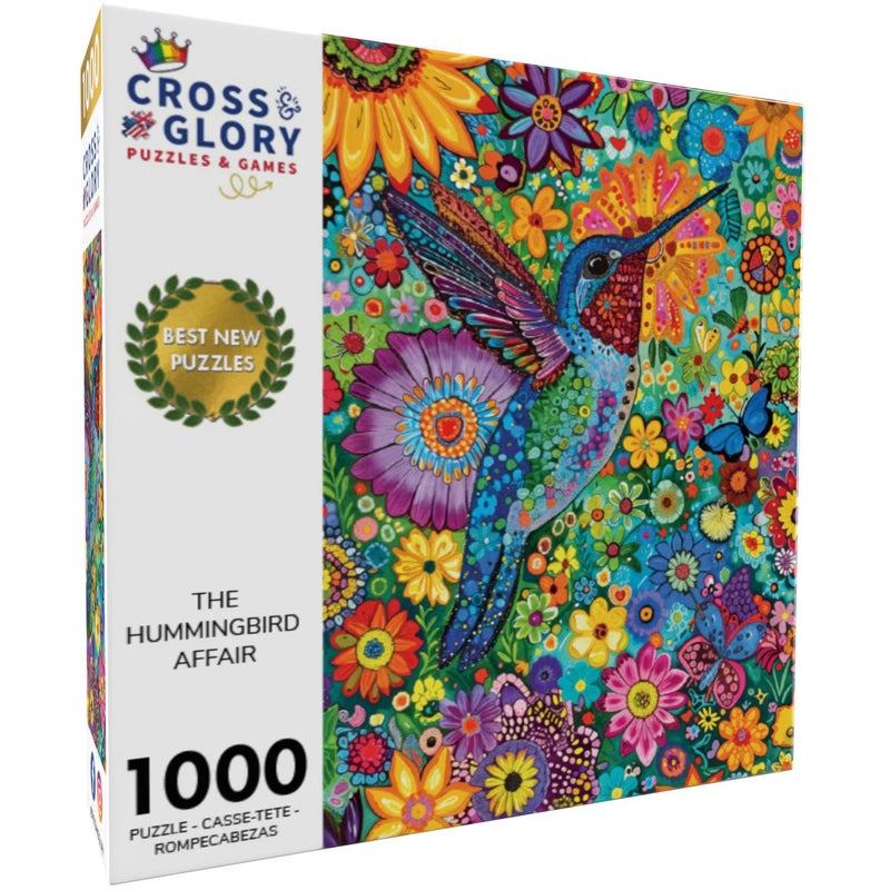 Cross & Glory â€“ 1000 Piece Jigsaw Puzzle for Adults |The Hummingbird Affair | Elegant Golden Hummingbird Garden Puzzle | Vibrant Floral Artwork | 20x27 Inches | Flower Puzzle - Image 2