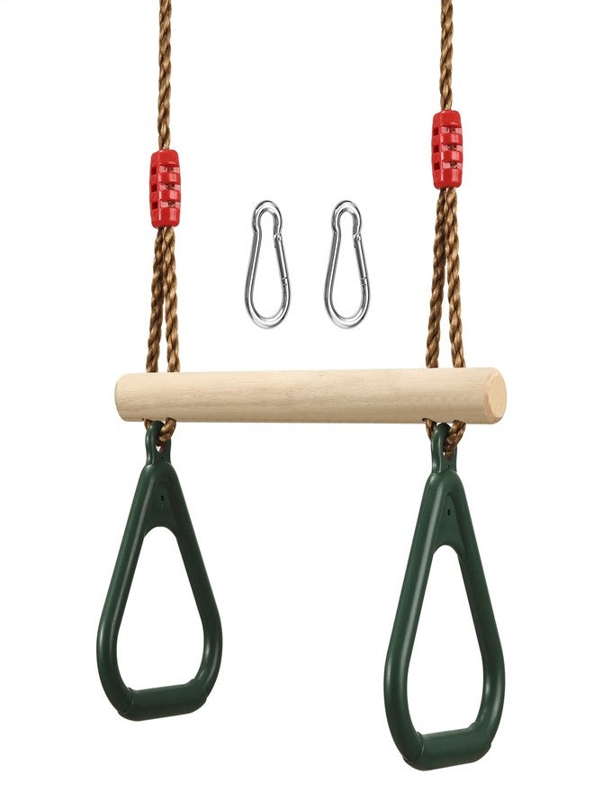PELLOR Playground Children's Wooden Trapeze Swing Bar with Plastic Gym Rings Swing Set for Indoor & Outdoor Fun - Image 1
