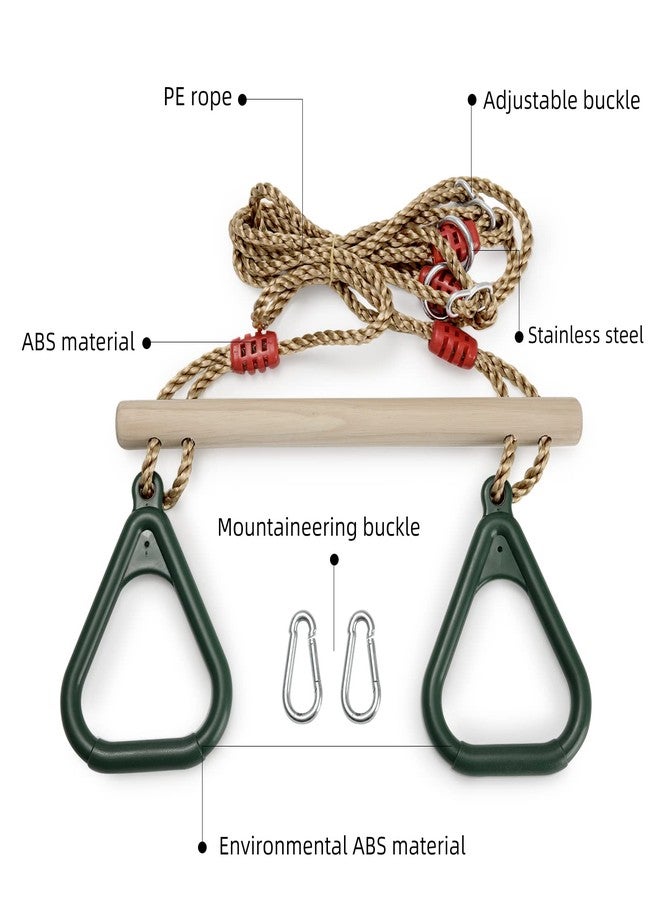 PELLOR Playground Children's Wooden Trapeze Swing Bar with Plastic Gym Rings Swing Set for Indoor & Outdoor Fun - Image 5