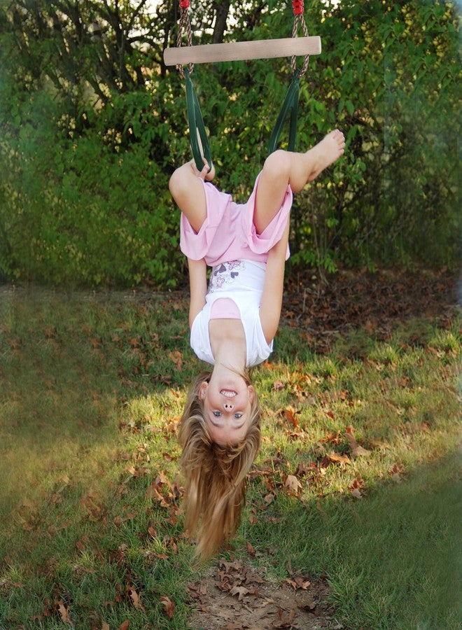 PELLOR Playground Children's Wooden Trapeze Swing Bar with Plastic Gym Rings Swing Set for Indoor & Outdoor Fun - Image 3