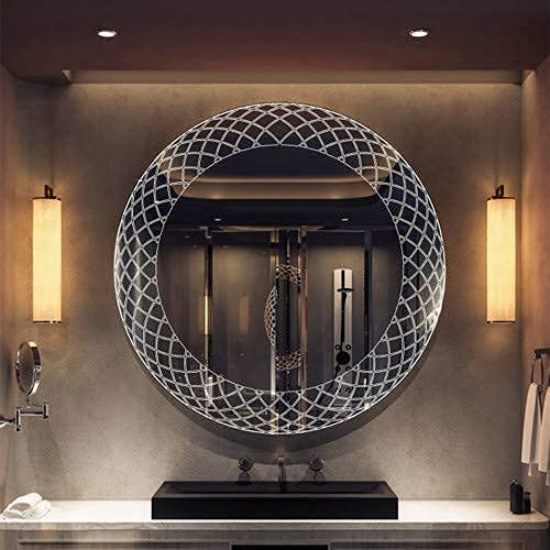 PRINCE ART LED Mirror Glass Bathroom Wall Designer Round Mirror for Bedroom Living Room Dressing Room Hall Makeup Room Washbasin Size 24x24 Inch - Image 1