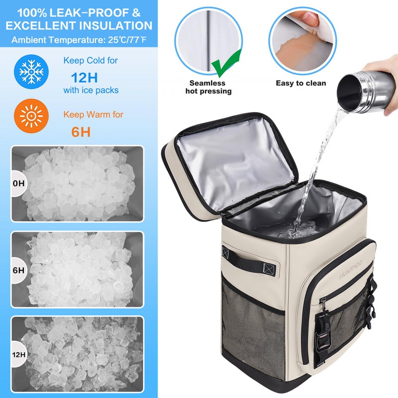 Hulongo 30L Large Cooler Backpack, Leakproof Insulated Backpack Cooler for Women, Waterproof, Double Deck, Beige - Image 3