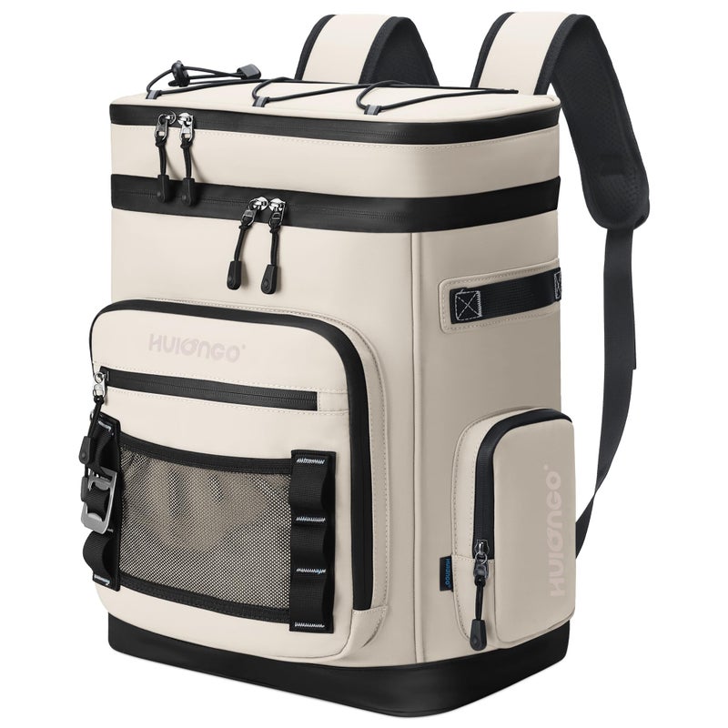 Hulongo 30L Large Cooler Backpack, Leakproof Insulated Backpack Cooler for Women, Waterproof, Double Deck, Beige - Image 1