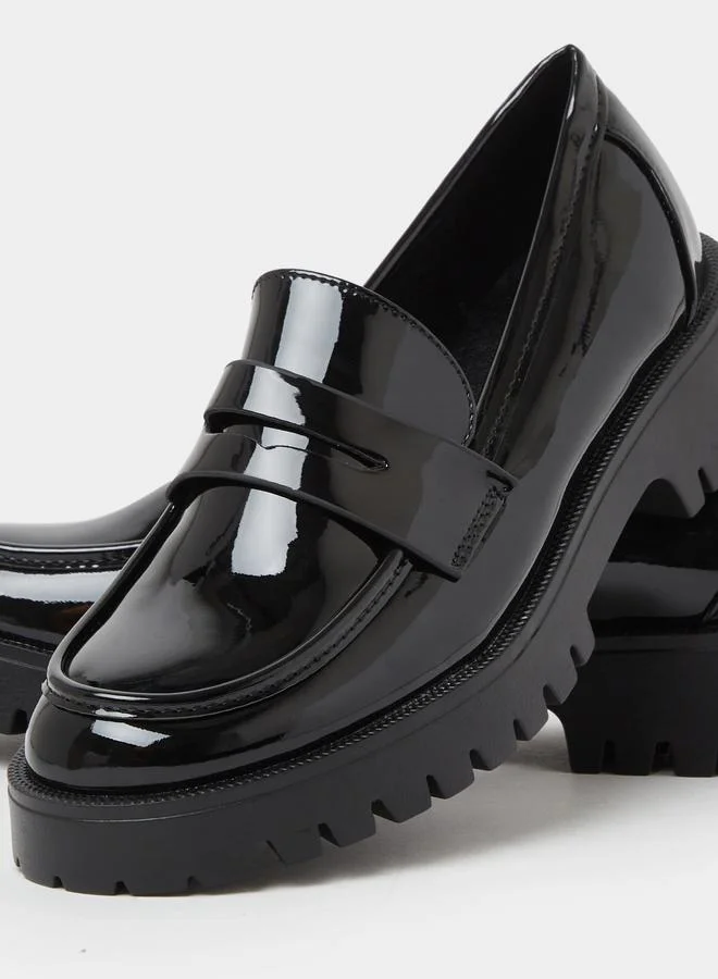 Styli  Black Patent Chunky Loafers for Women | Best Price UAE